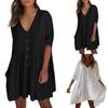 Beach Smock Loose Button Cotton Knot Beach Smock Vacation Skirt Bikini Outerwear