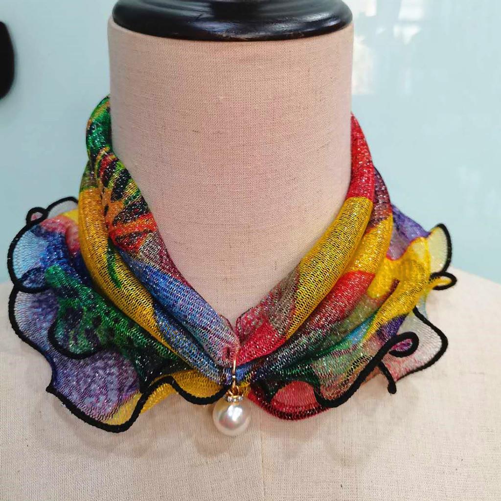 Pearl Fungus Edge Gold Silk Bib Gold Lace Changeable Scarf Fashion Scarf Square