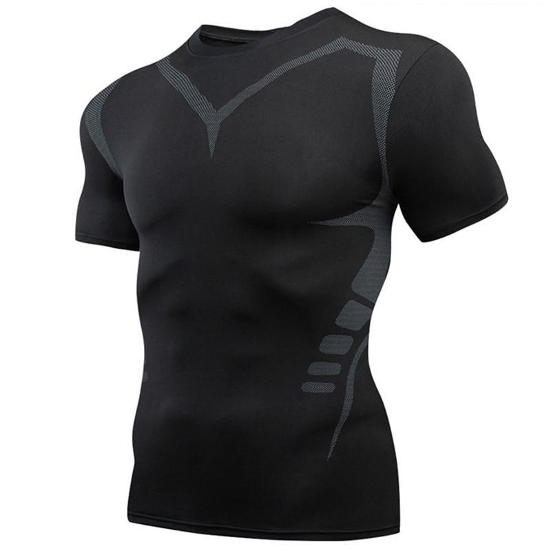Мужские черные футболки с короткими рукавами, базовый слой, спортивные обтягивающие футболки для бега, езды на велосипеде, облегающие шорты для фитнеса, тренировок на открытом воздухе, верхняя спортивная одежда