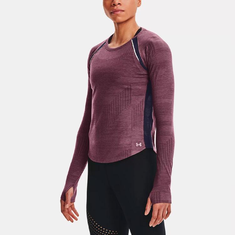 Under Armour Повседневная спортивная футболка с круглым вырезом и длинным рукавом для бега, женский топ, серо-фиолетовый 1367533-554