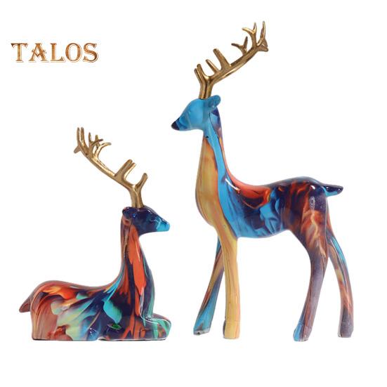 2 шт. смоляного украшения в виде оленя, стоящего оленя и лежащего оленя, настольная фигурка оленя для книжной полки, каминной полки, шкафа, декора