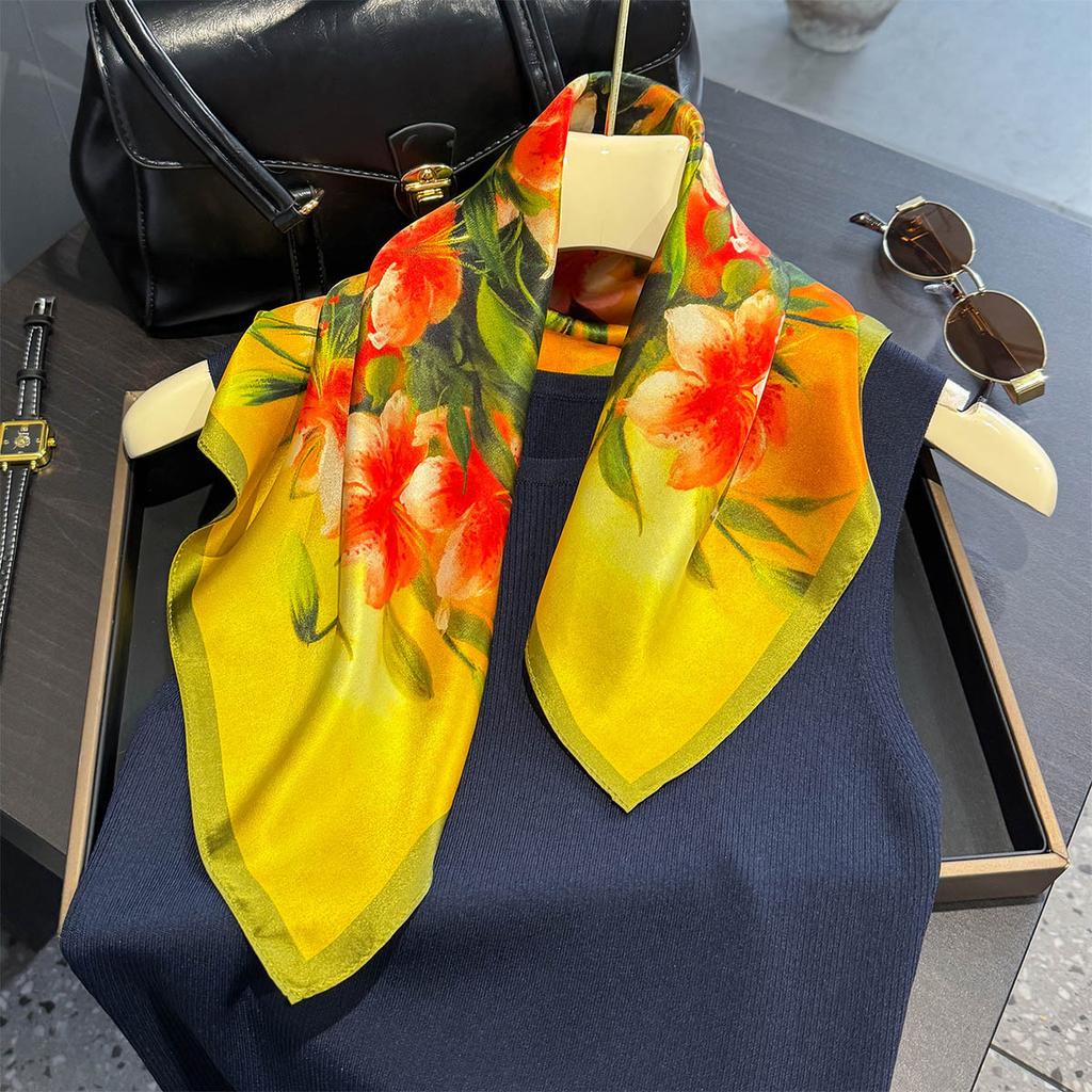 Luxury Brand 100% Natural Silk Scarf Women Design Small Square Shawl Hair Ribbon Headband Fashion Neckerchief Bandana