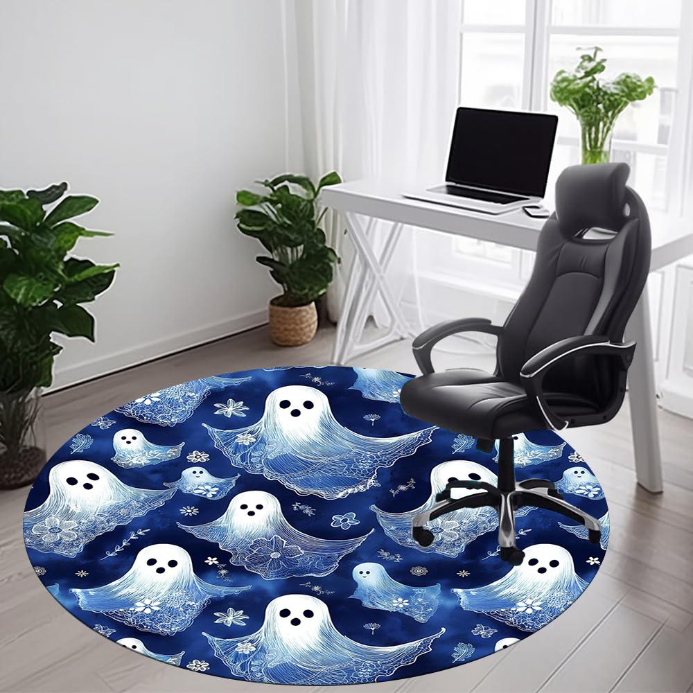 1pc Ghost Floral Office Round Area Rug, Indoor Mat Suitable ForOffice, Under Office Chairs Bedroom Living Room Home Decor, Room Decot102