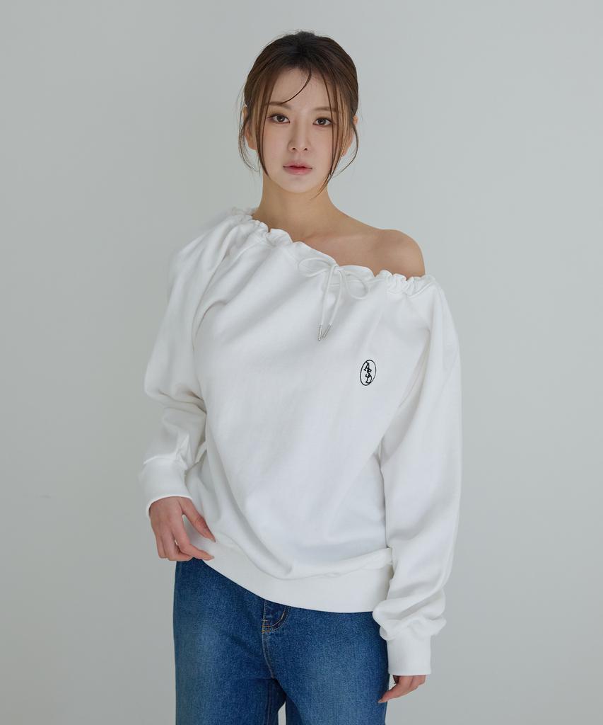 AWESOME STUDIO String Off-Shoulder Sweatshirt Ivory