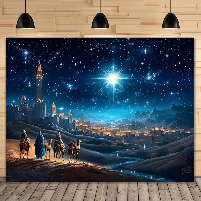 2D Three Kings Camel Journey Backdrop Cloth Starry Night Bethlehem Decor