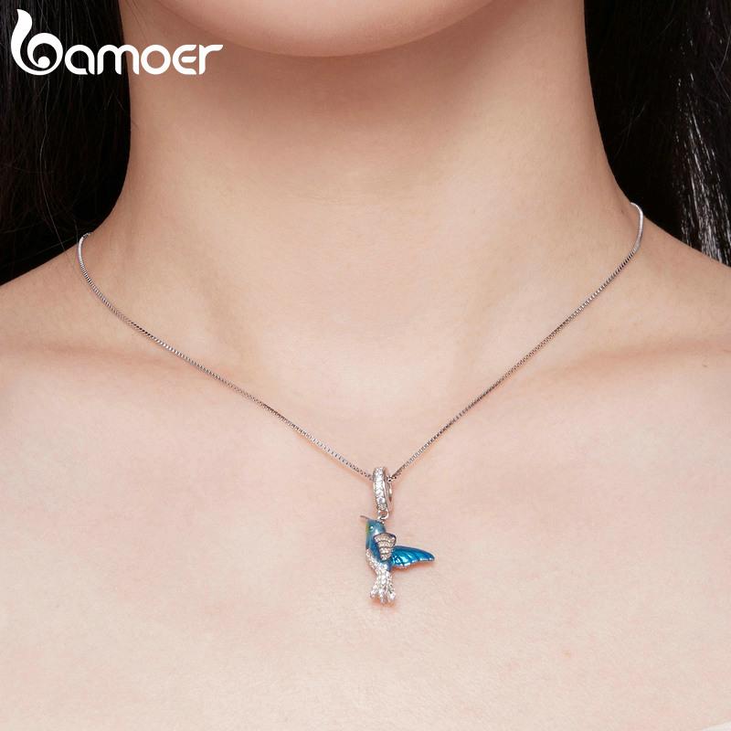 Bamoer 925 Sterling Silver Exquisite Kingfisher Charms Pendant for Women Bracelet and Bangle DIY FIne Jewelry Gift