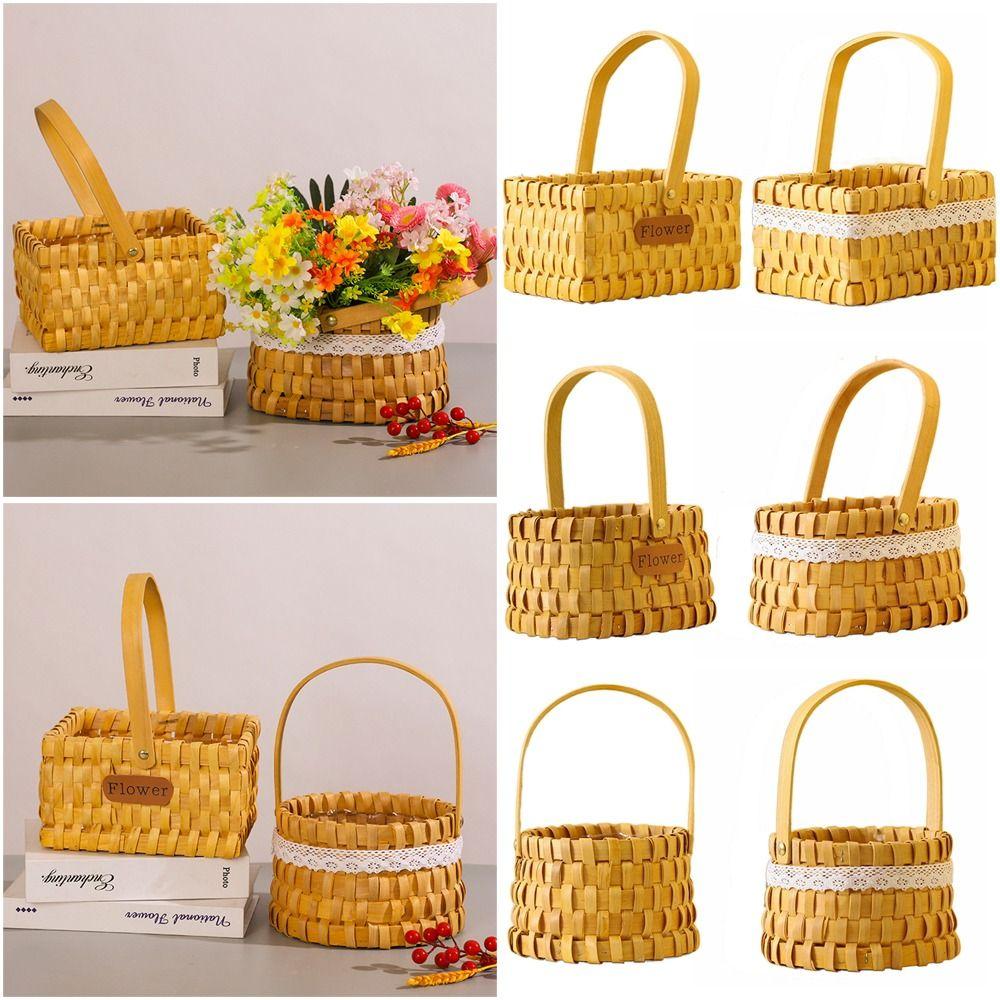 Brown Handheld Woven Flower Basket with Handle Decorative Baskets Gift Storage Basket