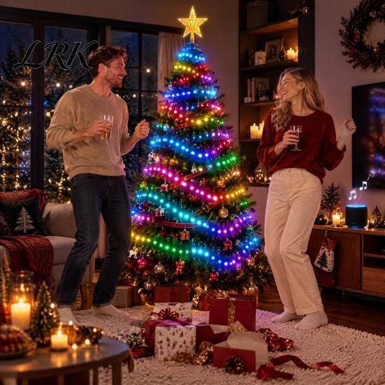 Outdoor Holiday Decoration Smart Animated Christmas Tree Lights, LED RGB Pixel Waterfall Light Show with Waterproof Lights App Remote Control, Garden