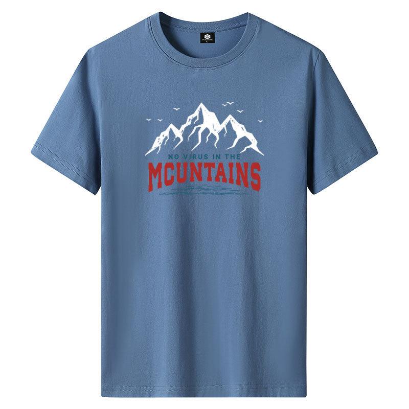 Mountain M-6XL Pure Cotton Mens Short-sleeved T-shirt Round Neck Boy Casual Tee Shirt