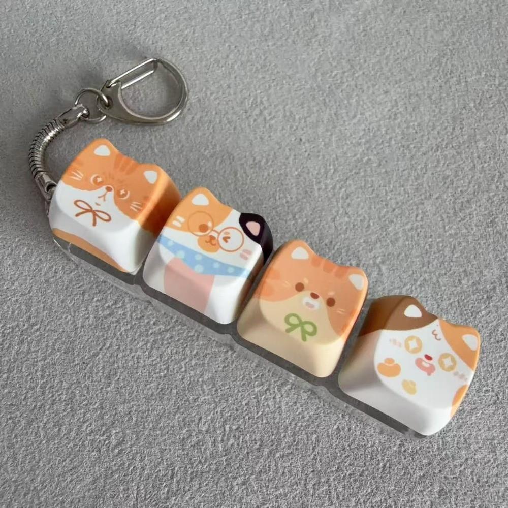 Finger-Tip Pressing Button Cat Fidget Clicker Keychain 4-Key Keycap Keychain Bag Charm