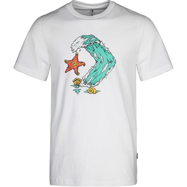 Converse T Shirts Men's White Crew Neck Moderate 10008087-A03