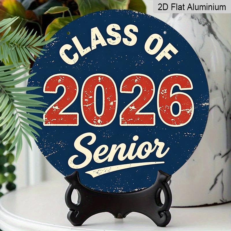 2D Flat Aluminum 2026 Graduation-themed Wall Hanging Is Available in Multiple Sizes. Its American Retro Navy Blue and Red Design Makes It A Perfect