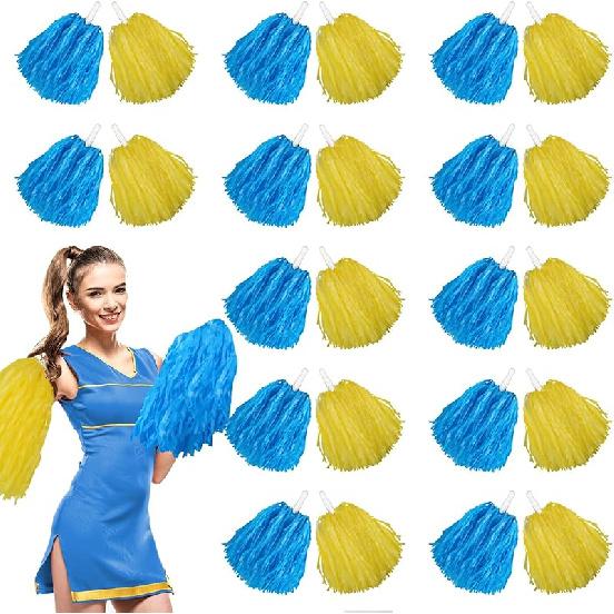 Chivao 24 Pcs Cheerleading Pompoms Plastic Pom Pom Handle Cheer Team Pompoms for Sports Dance Cheer Gameday Football Party Decorations,30 Grams