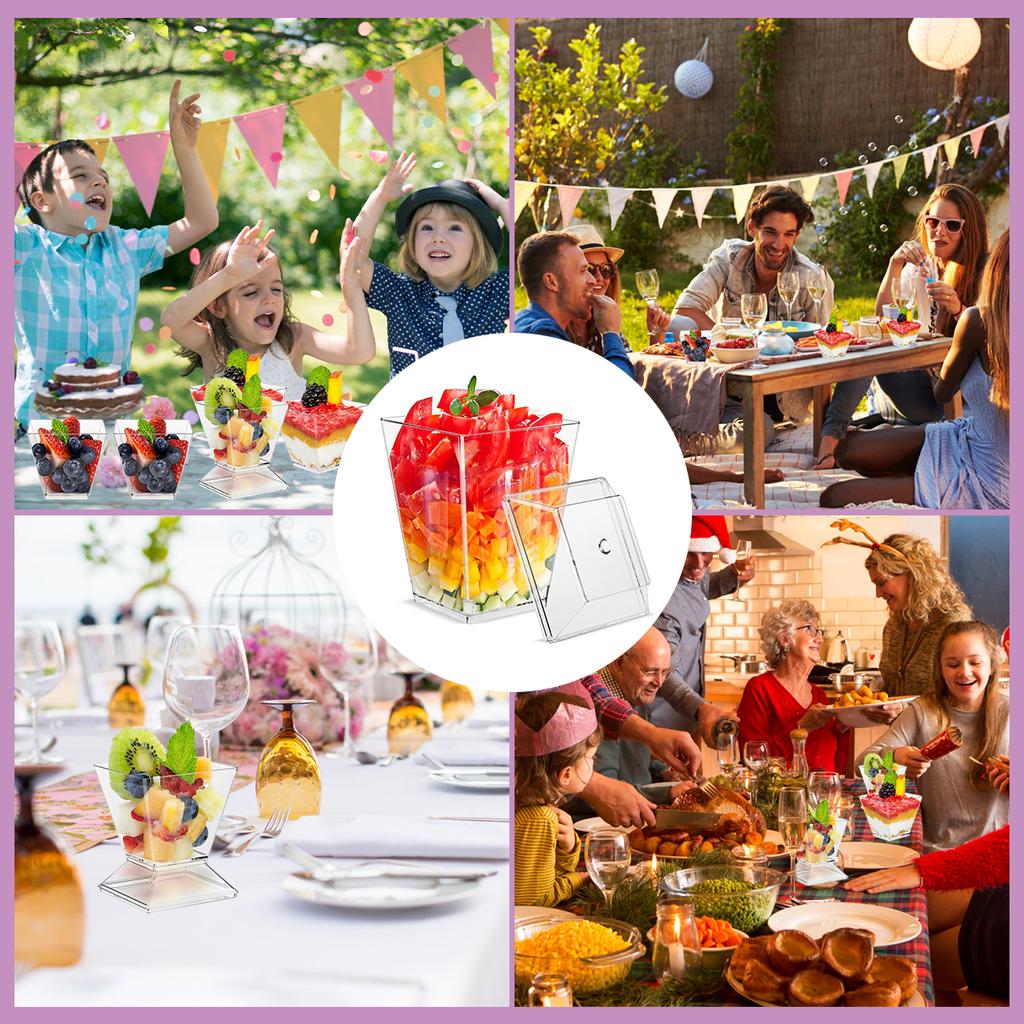 50 Mini 2 Oz/60 Ml Dessert Cups with Covered Spoons Reusable Dessert Cups Transparent Plastic Frozen Cake Appetizer Cups