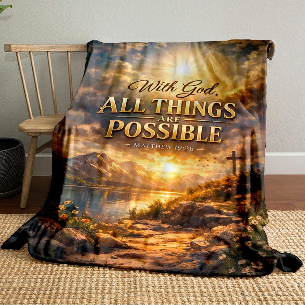 Inspirational Scenic Blanket: Matthew 19:26Flannel blanket for bedroom, living room, sofa, and nap