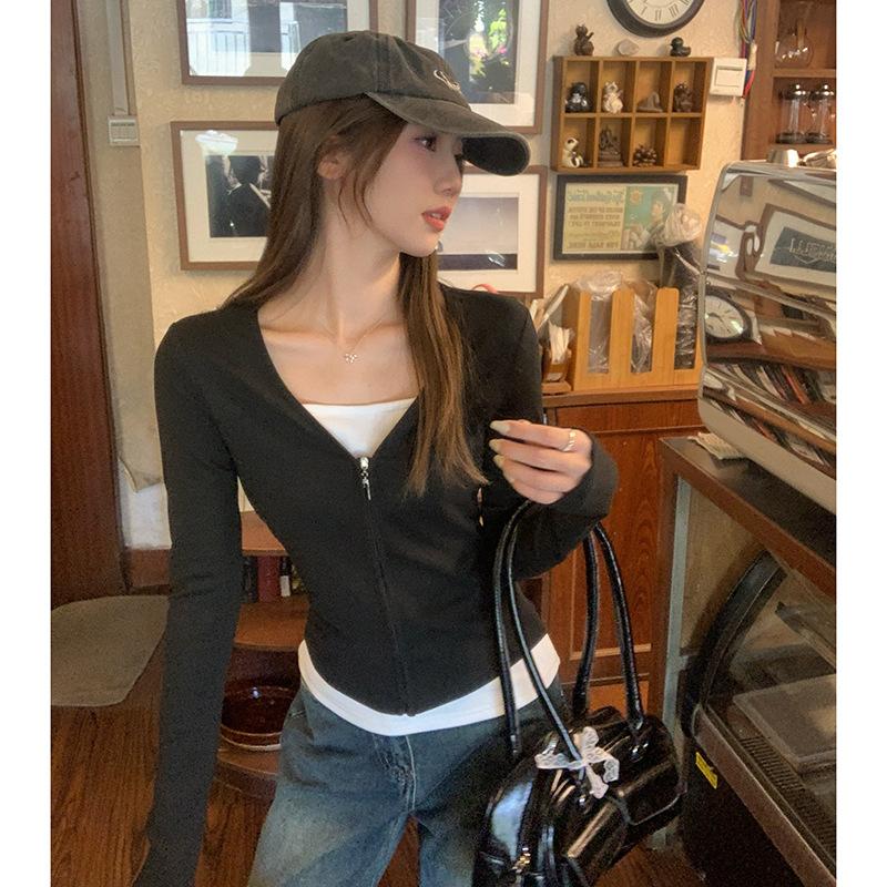 Поддельный двухкомпонентный черный и белый контрастный немецкий бархат, утолщенный, теплый, тонкий, женский, осенне-зимний, новый, с длинными рукавами, с внутренней молнией