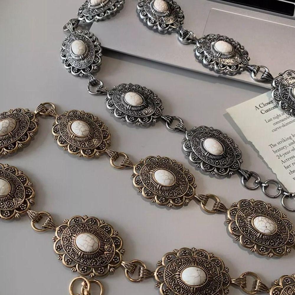 Flower Metal Waist Chain Vintage Ethnic Style Belt Trendy Bohemian Style Waistband Women