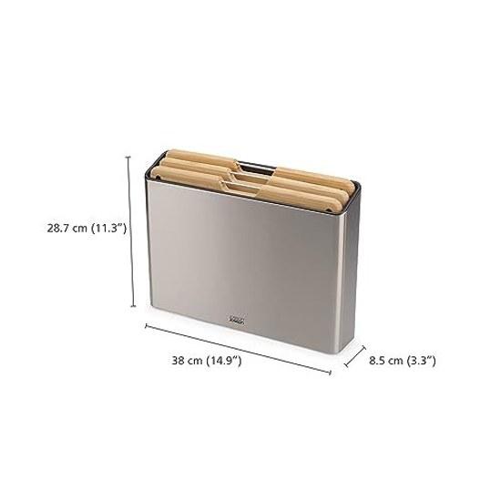 Joseph cutting board set 3 Folio Bamboo large 3828.7cm non-slip feature antibacterial double-sided use stainless storage case stand type kitchen tools