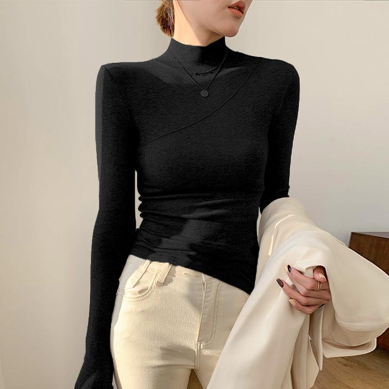 Brushed Warm High-elastic Modal Cotton Half Turtleneck Bottoming Shirt for Women Long-sleeved T-shirt Autumn and Winter Inner Slim Fit