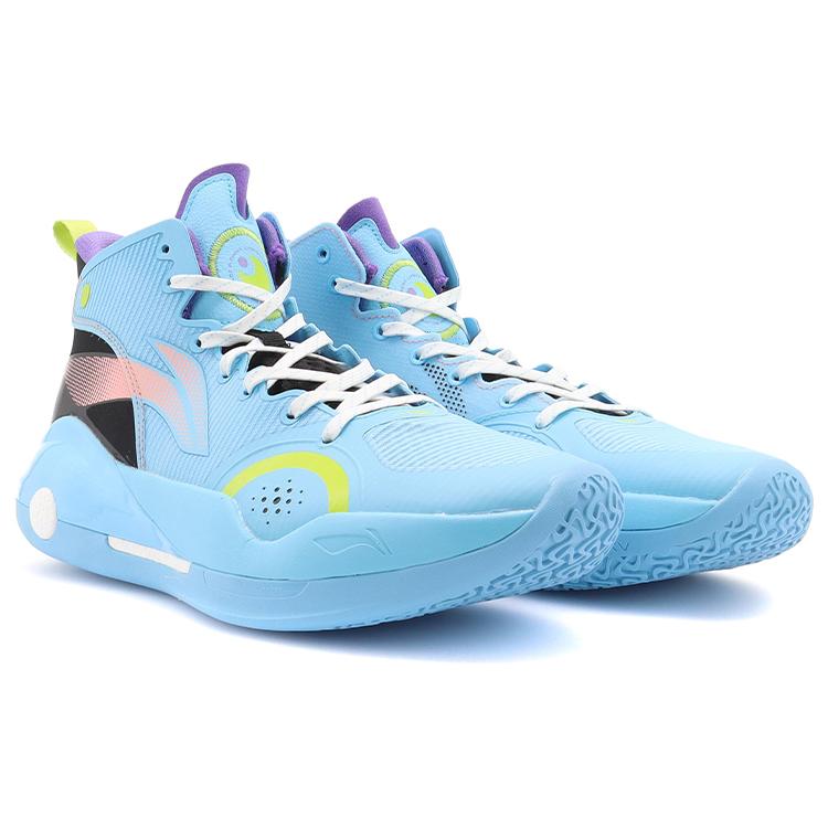 Li Ning YuShuai 15 Амортизация TPU Скользкие Устойчивые к истиранию Средние Баскетбольные кроссовки Мужские Лунный белый Синий ABAR043-14