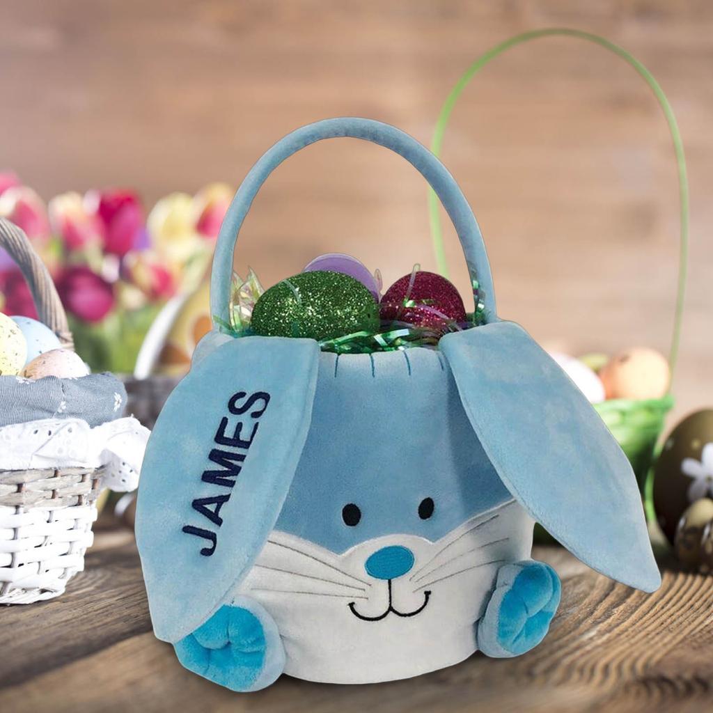 Embroidered Name Bunny Bucket Long Ears Personalized Single Ear Custom Easter Bunny Basket