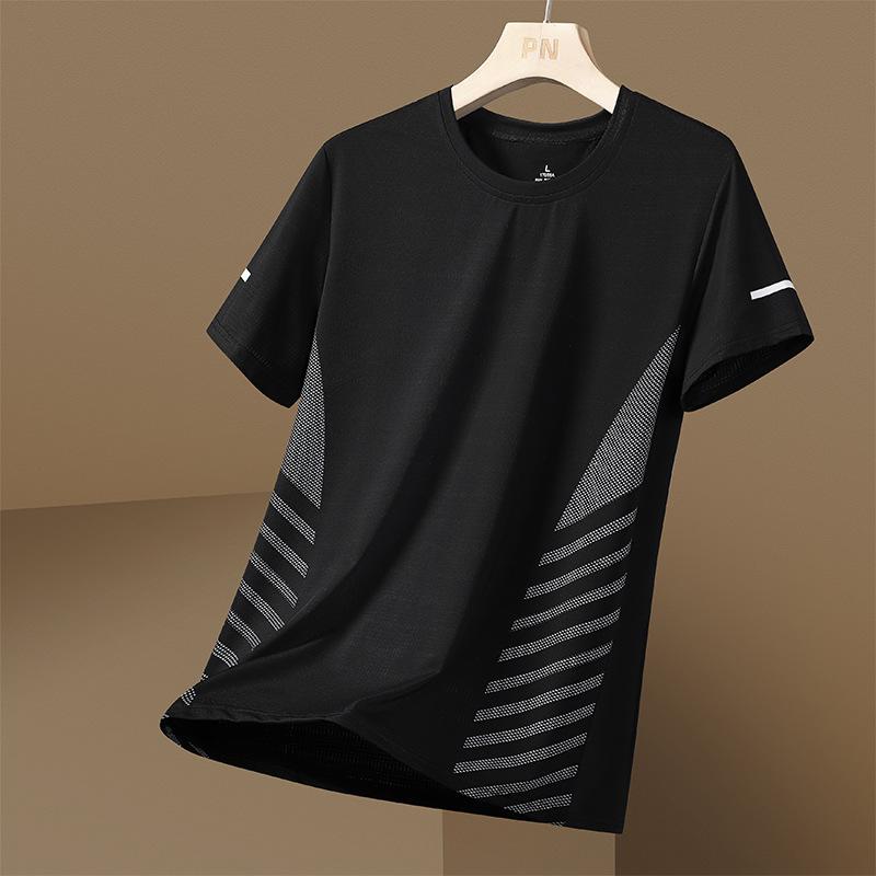 Ice Silk Short-Sleeved T-Shirt Summer Thin Men'S Quick-Drying T-Mesh Sports Fitness Half-Sleeved Elastic Top Dad Summer Wear