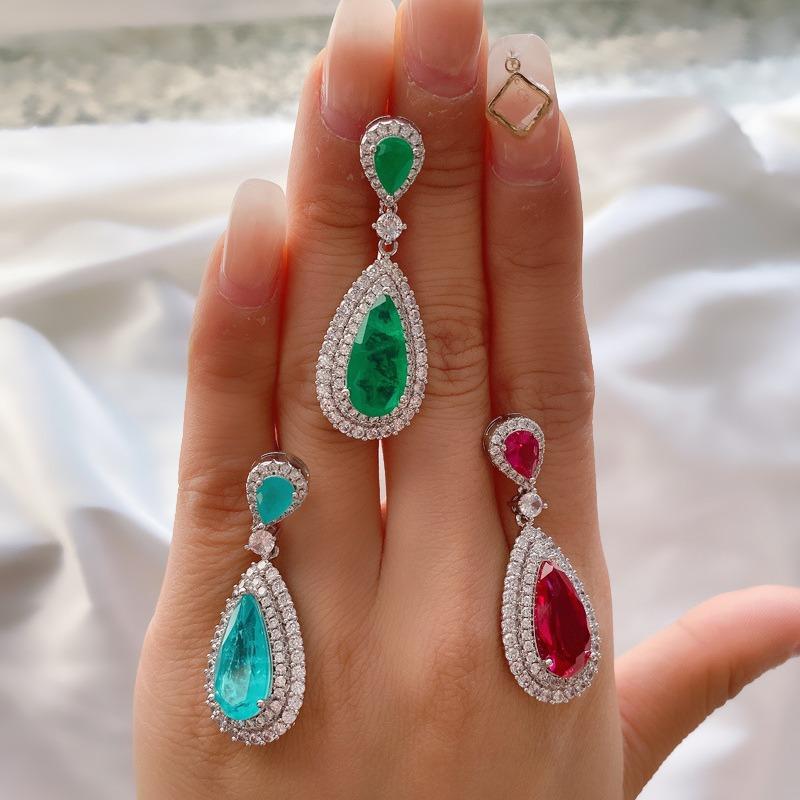 Источник S925 Серебряные игольчатые бриллиантовые серьги Параиба Персонализированные изумрудные серьги Модные серьги