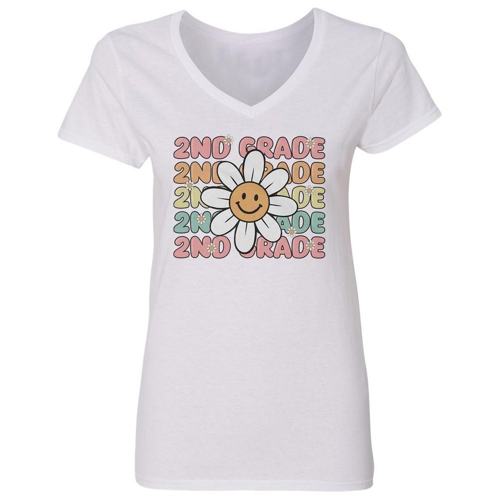 Groovy 2nd Grade Flower - Back to School Funny Ladies' V-Neck Tshirt Unisex T-Shirt