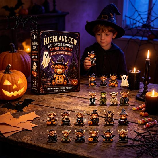 Halloween Countdown Gift Box Highland Cow Advent Calendar, 24 Days Desk Decorations with 24Pcs Figurines, Spooky 2026 Calendar