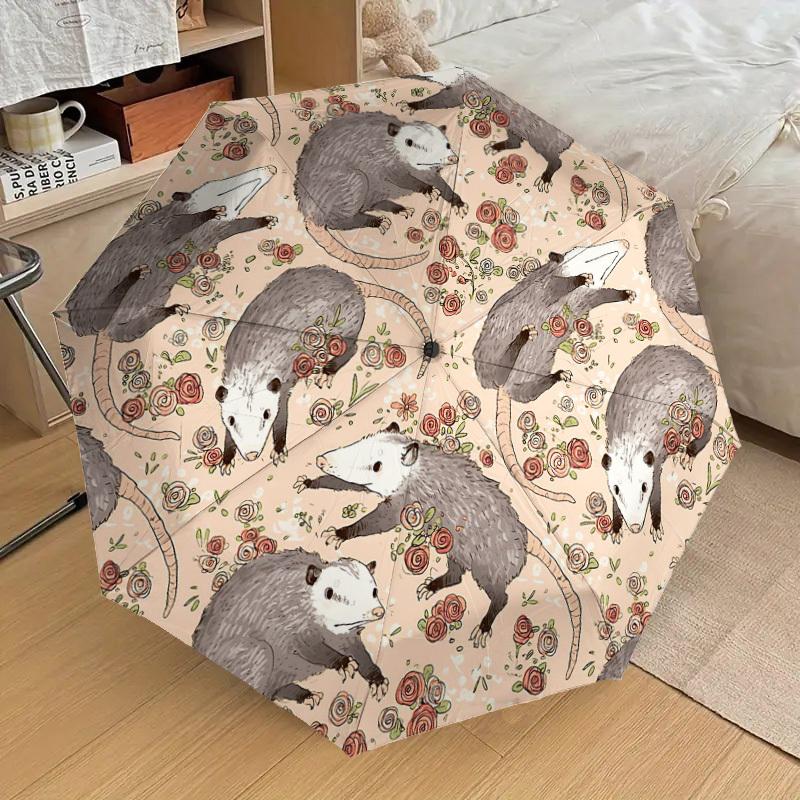 1PC Possums Flowers Umbrella-8-Rib Reinforced Portable Folding Travel Suitable for All Seasons Outdoor Daily Use  -J0418