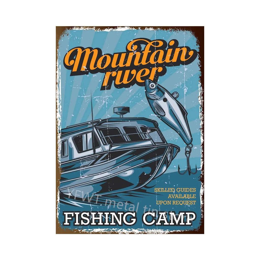 Fishing Rules Metal Tin Sign Fishing Sign Vintage Metal Plate for Wall Poster Farm Art Decoration Retro Stickers Plaques