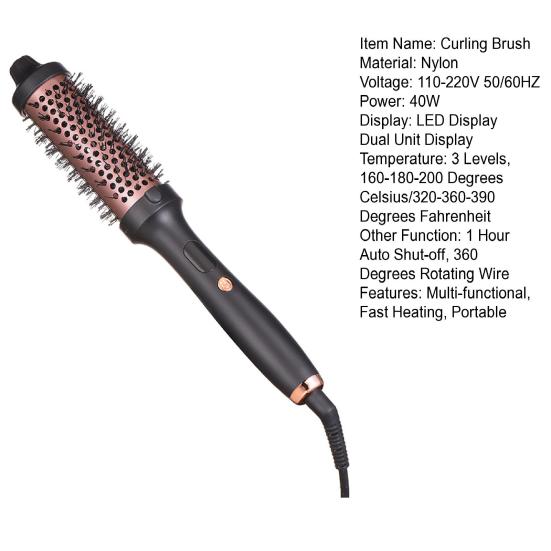 Wired Curling Brush 38MM LED Display Thermal Brush Fast Heating Negative Ion Round Brush Electric Hair Straightening Curling Wand Tools