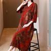 Gorgeous Floral Silk Dress Plus Size Long High-end Chiffon Knee-length Midi Dress for Summer