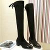Замшевые сапоги выше колена, женские зимние ботинки, модная сексуальная женская обувь с ремешком, черные женские ботинки, женская обувь на остром квадратном каблуке