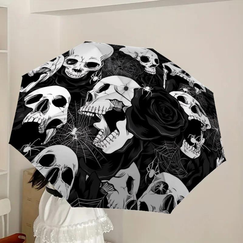 1pc Skulls Roses Automatic Open/Close Umbrella, Formal Events - Ideal Gift for Family or Friends, Outdoor Accessory yy251211184