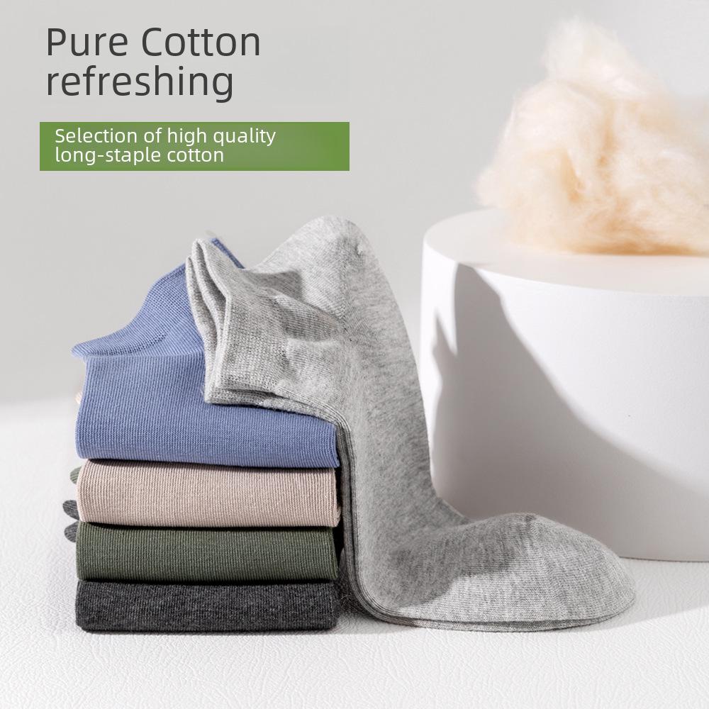 Мужские летние короткие антибактериальные носки из чистого хлопка - черные, впитывающие пот, дезодорирующие, всесезонные, тонкие, в стиле лодочки