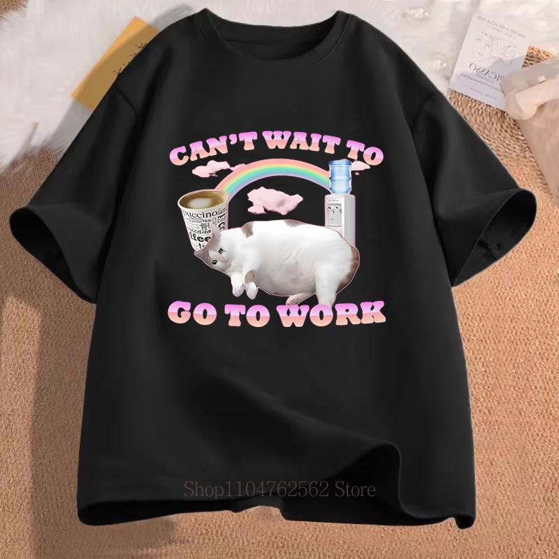 Summer Cant Wait To Go To Work Funny Cat Print Tshirt Women Funny Meme Fashion Streetwear ONeck Short Sleeve Tops Tshirts