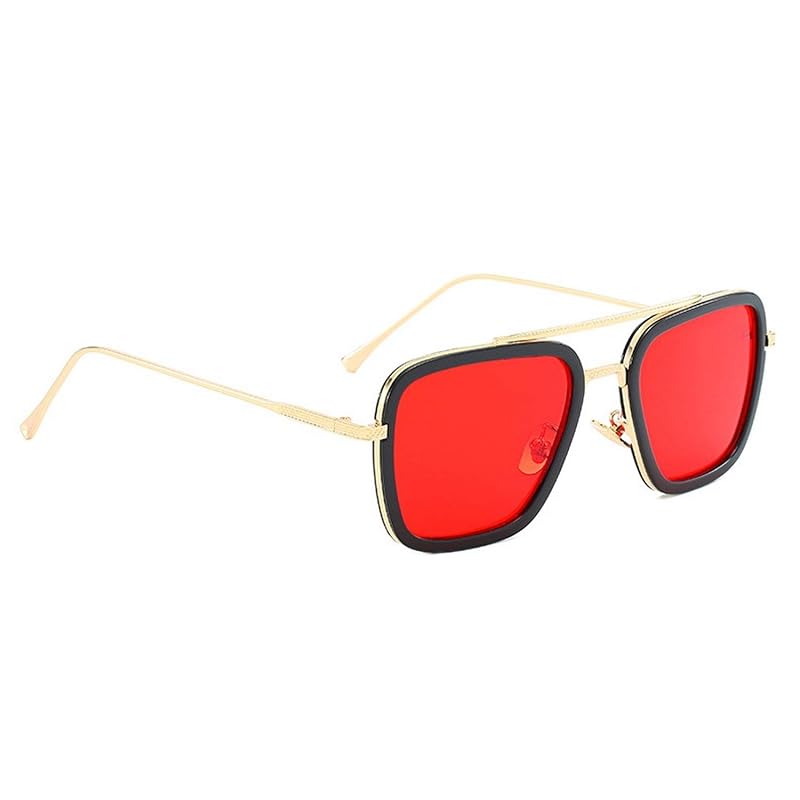 Dervin Unisex Square Sunglasses (GoldRed, Medium) Pack Of