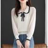 Ice Silk Top Women's Autumn New Knitted Bottoming Shirt Season Doll Collar Splicing Shirt