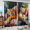 2pcs Resting Tigers and Leopards Printed Curtain for Home Decor - Rod Pocket Window Treatment for Bedroom, Office, Kitchen