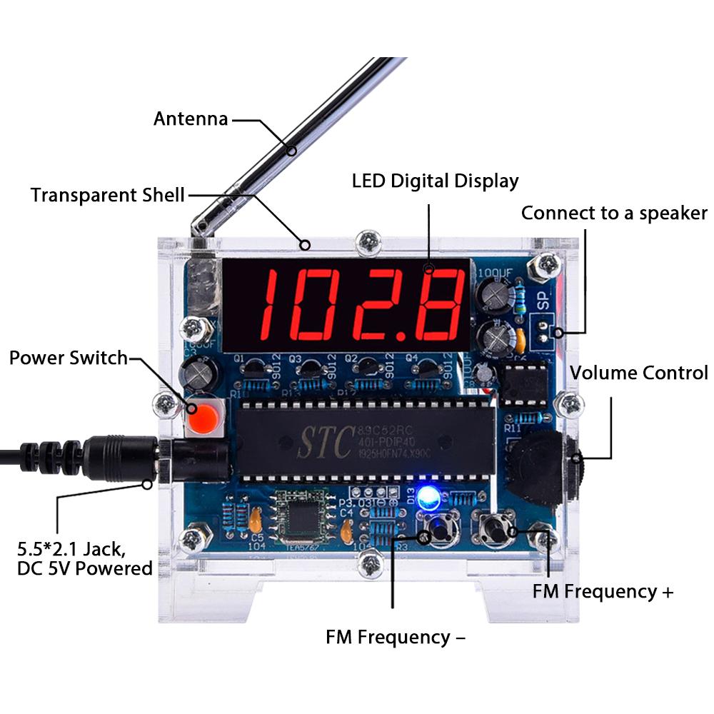 Светодиодный цифровой FM-радио DIY Kit SCM FM-радио модуль Паяльный комплект для практического проекта 5 Вт Динамик
