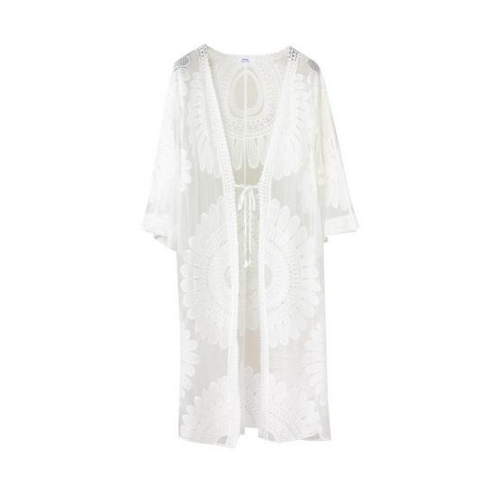 Элегантная летняя пляжная накидка, прозрачное кружевное солнцезащитное платье с перспективой, летняя пляжная накидка на шнуровке, женская одежда