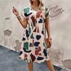 Летние женские повседневные свободные платья с коротким рукавом и принтом