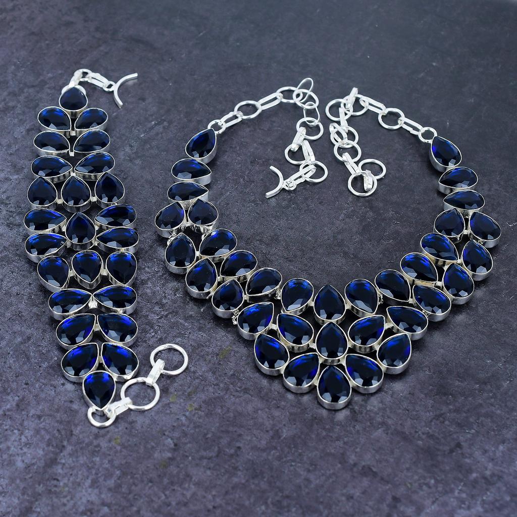 Natural London Blue Topaz Gemstone 925 Sterling Silver Jewelry Set A3L01