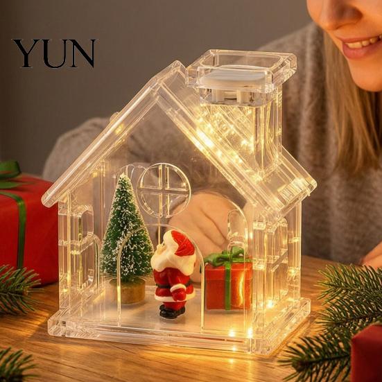 Refillable Ornament for Figurines Clear Acrylic House Ornament, DIY Fillable Christmas with Light, Rechargeable LED Decoration Lighted Table