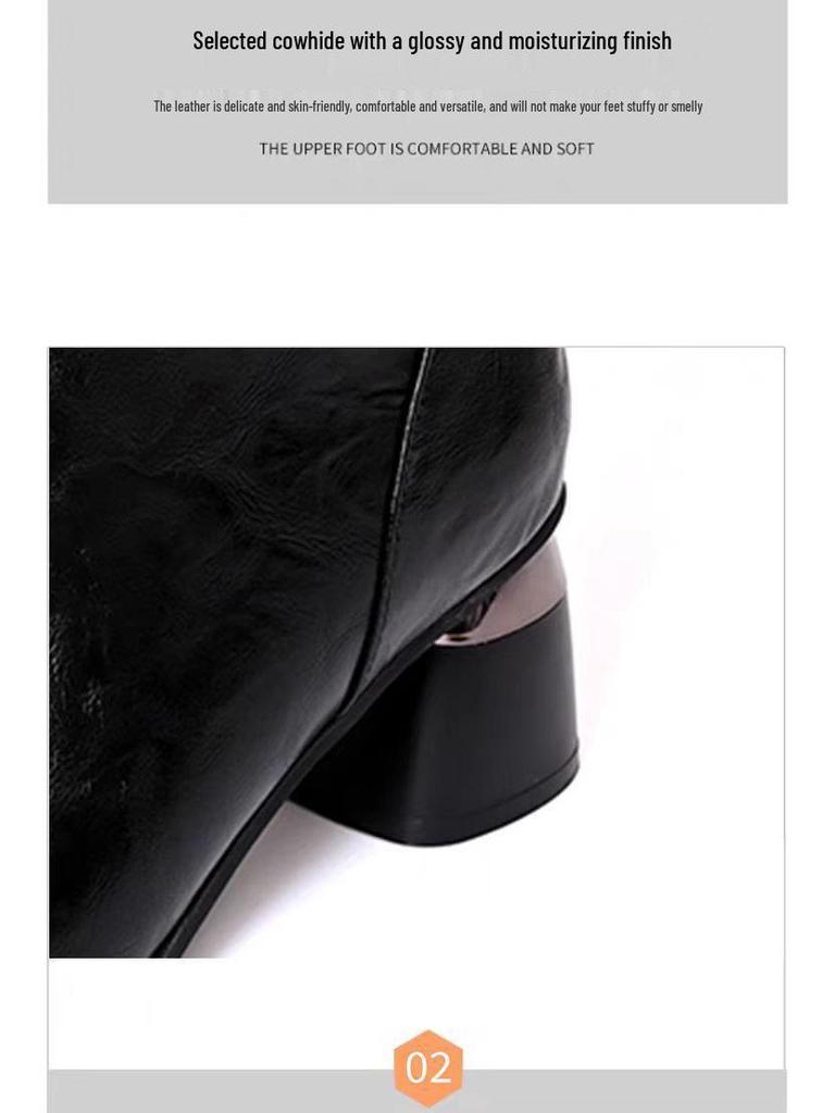 2025 British-Style Women's Chunky Heel Soft Leather Ankle Boots - Comfortable, Warm, Square Toe for Autumn/Winter