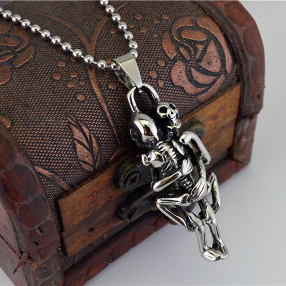 Ювелирные изделия, модный скелет для мужчин, двойной скелет, череп, ожерелье из нержавеющей стали с черепом