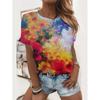 Летний топ с круглым вырезом и 3D цветочным принтом в стиле масляной живописи, модные повседневные женские футболки с коротким рукавом