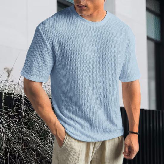 Мужская летняя футболка однотонная с круглым вырезом и короткими рукавами, мягкая, дышащая, эластичная, свободная, спортивная, деловая, повседневная