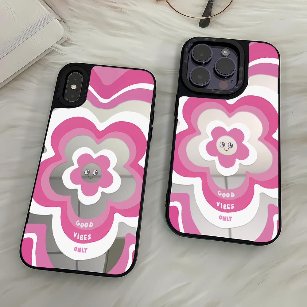 Mirror Phone Case for iPhone 15 11 13 14 for 15 16 Pro Max 12 13 16 Pro Cloud Flower and Animal Cute Style Phone Case